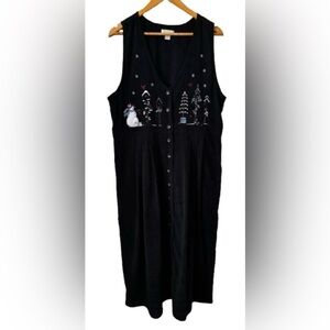 Y2K blk velvet midi jumper w holiday embroidery SZ L eclectic grandma